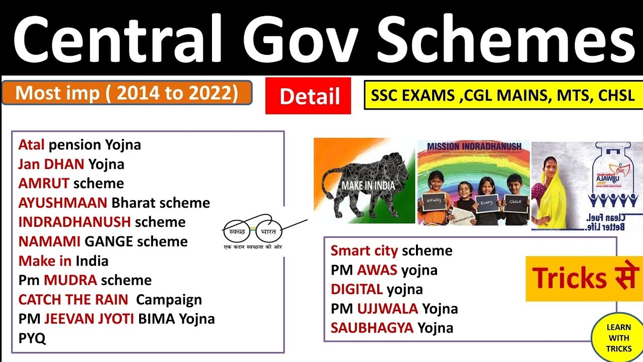 Central Government Schemes 2014 to 2022|| Most Important || Detail || PYQ Tricks🌝