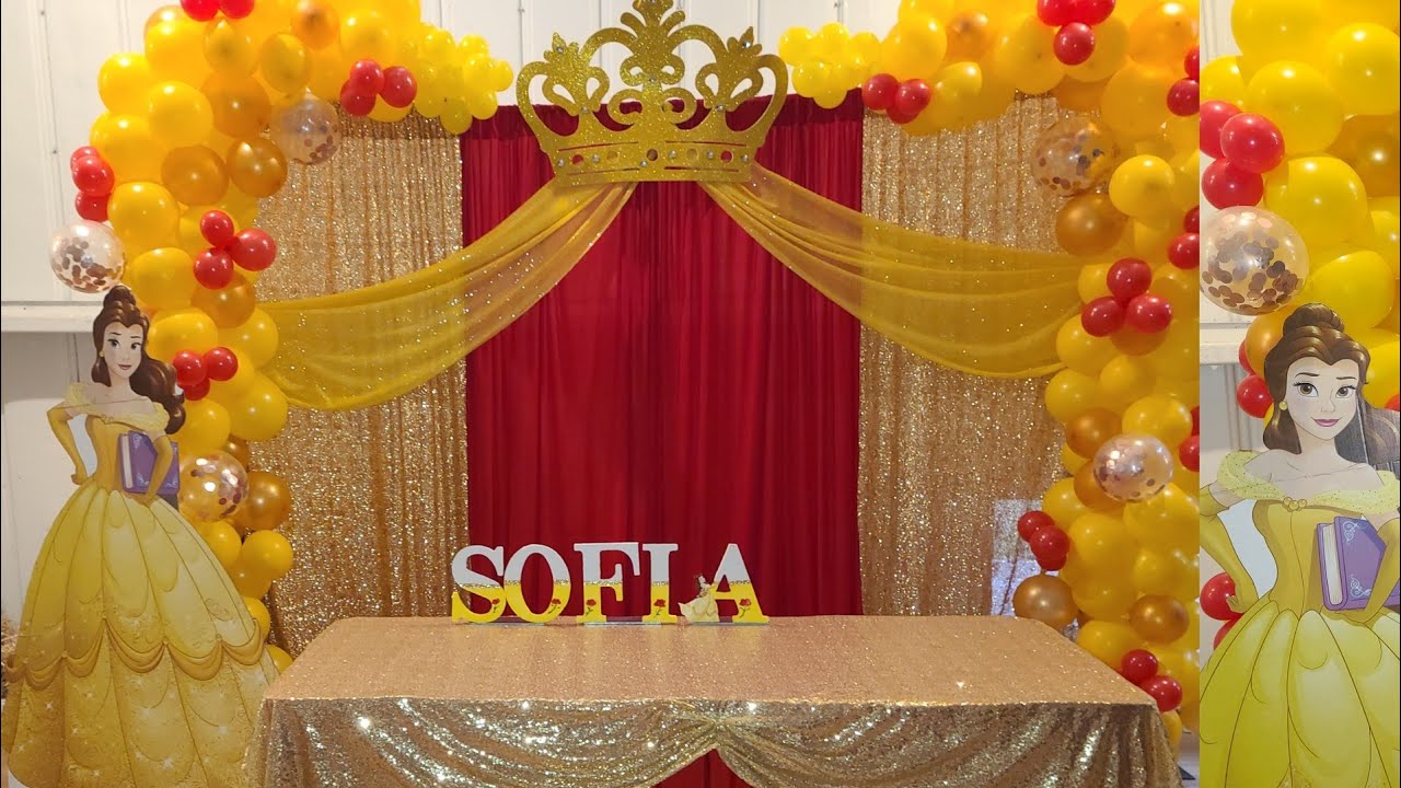 decoraciónfiesta de princesas( Bella)decoracion con globos.