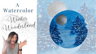 Easy Watercolor Christmas Card Design | Dreamy Blue Winter Landscape Tutorial ❄️ Step-by-Step