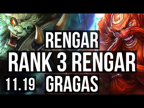 RENGAR vs GRAGAS (JUNGLE) | Rank 3 Rengar, 10/2/10, 400+ games, Dominating | NA Challenger | v11.19