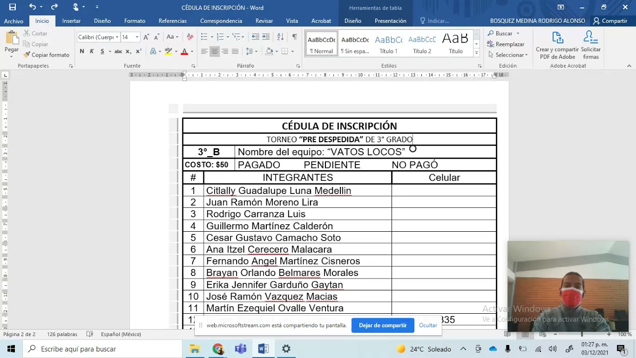 CÉDULAS DE INSCRIPCIÓN