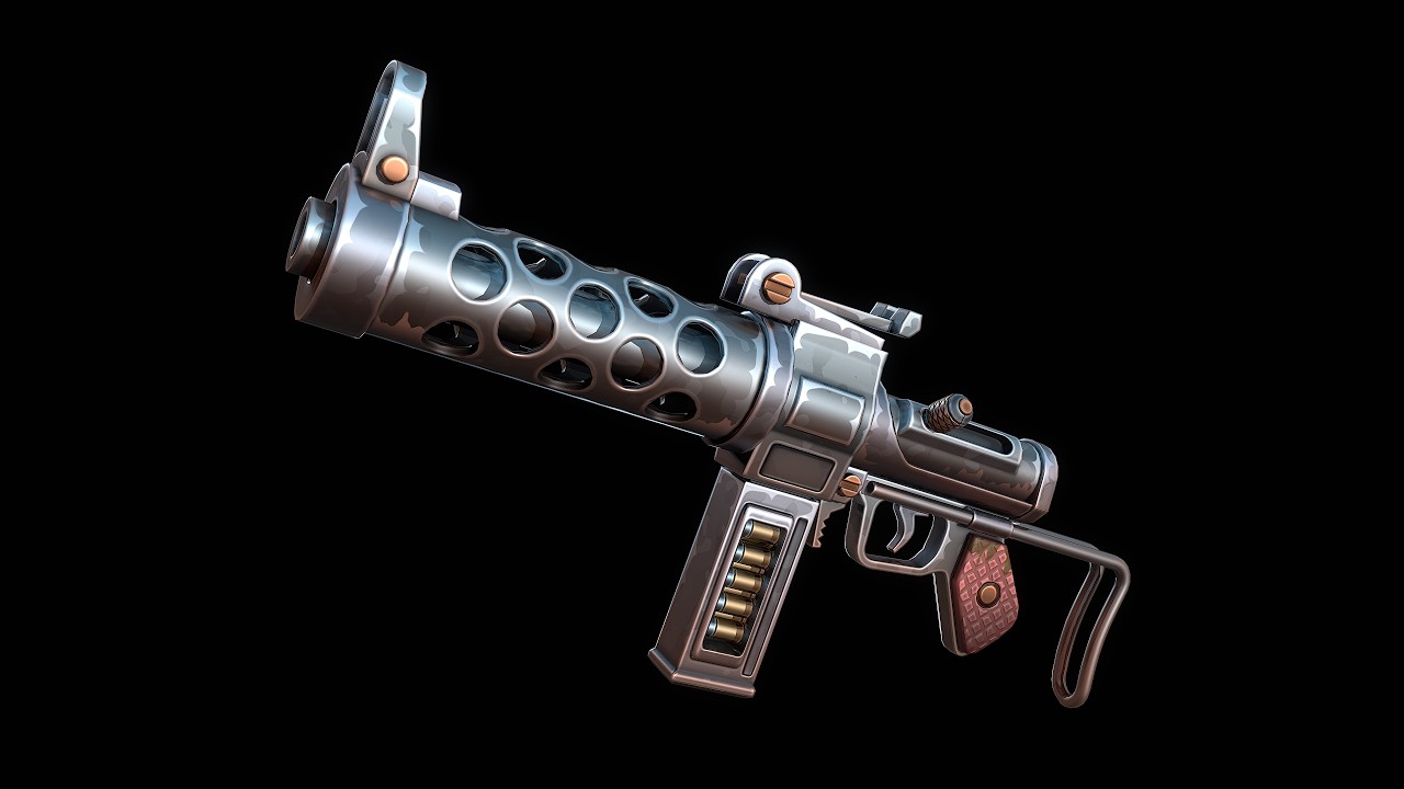 Stylized Retro MachineGun 3D Model