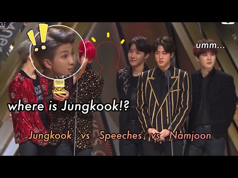 Jungkook desperately avoiding speeches at award shows (vs Namjoon )
