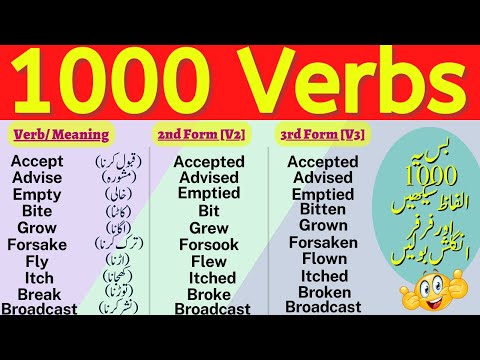 1000 English Verbs with 2nd and 3rd Forms and Urdu Meaning | 2022 Daily Use Verbs in Urdu