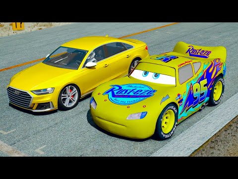 Lightning McQueen Yellow Edition vs Audi S8 2021 at Top Gear Track