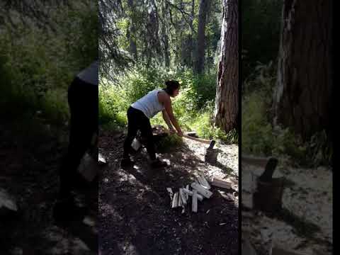 chopping up some firewood at the campsite!