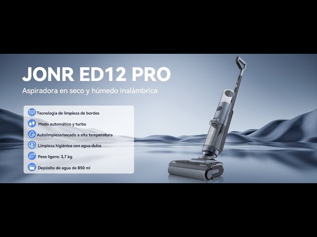 Aspiradora sin cable JONR ED12 Pro 30min Autonomía Autolimpieza Agua Caliente Pantalla LED video