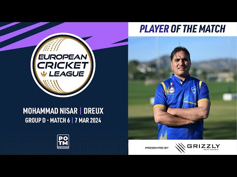 POTM: M.Nisar - DRX vs PUC |Group D, Match 6| European Cricket League 2024 |7 March 2024| ECL24.048