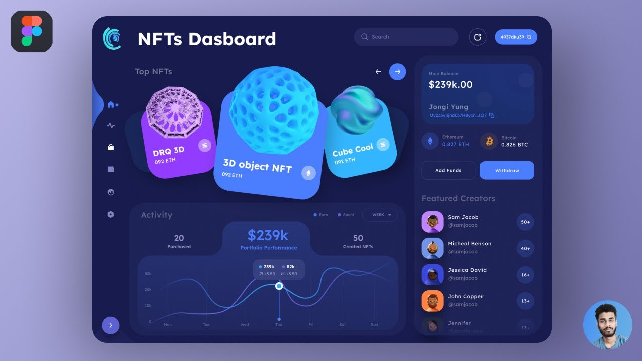 NFT Dashboard Design Figma | 3D NFT Analytics Dashboard Design 2022 Trends | Crypto NFT