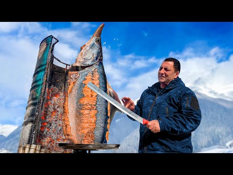 Grill for Giant Sturgeon ππ₯ β Winter Cooking in Azerbaijanβs Village