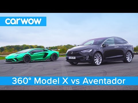 Lamborghini Aventador vs Tesla Model X - 360° DRAG & ROLLING RACE