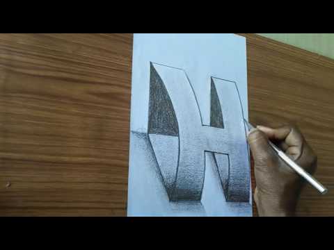 How to Draw 3D Floating Letter H - drawing sheet