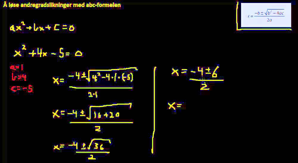 Løse andregradslikninger med abc-formelen