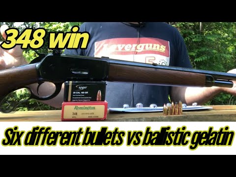 Model 71, 348 win 6 different bullet test in ballistic gelatin