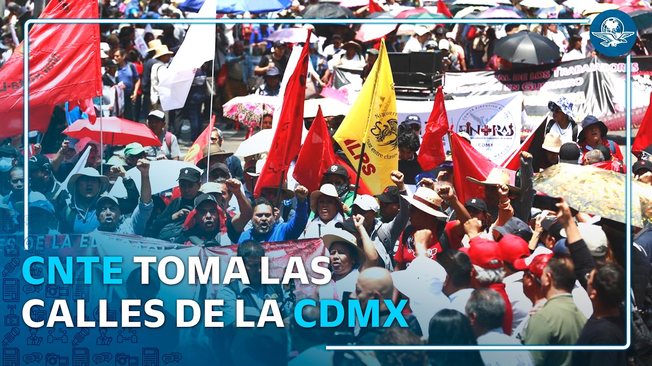 CNTE inicia huelga nacional y marcha en CDMX; colocan manta contra Mundial 2026