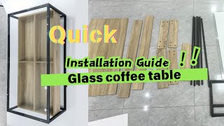 SKU 1200233 Glass Top Coffee Table Assembly | Steel & Wood Modern Design