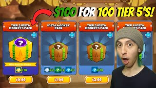 I Spent $100 on 100 Tier 5 Insta Monkeys! Bloons TD 6!