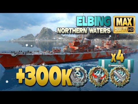 Destroyer Elbing on map Northern Waters, 301k damage - World of Warships