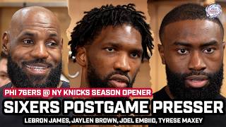 LeBron James, Jaylen Brown REACT To Season Opener WIN Over Knicks | Sixers Postgame Presser