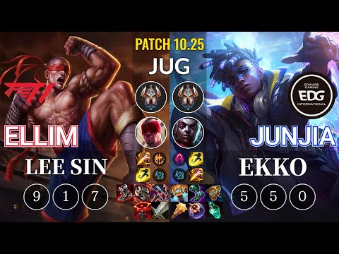 T1 Ellim Lee Sin vs EDG JunJia Ekko Jungle - KR Patch 10.25