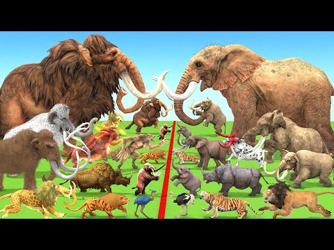 Prehistoric Mammals VS Modern Mammals Size Woolly Mammoth Vs Mastodon Elephant Animal Epic Battle