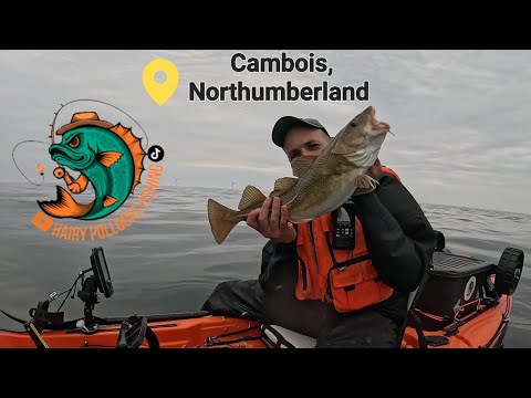 Kayak fishing at Cambois, Northumberland for cod and pollock