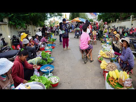 Best Countryside Market & Countryside Food @Oudong – Crowd Visit & Buy Some Food In Countryside 2025
