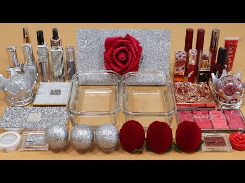 Mixing"Silver vs Rose" Eyeshadow and Makeup,parts,glitter Into Slime!Satisfying Slime Video!★ASMR★
