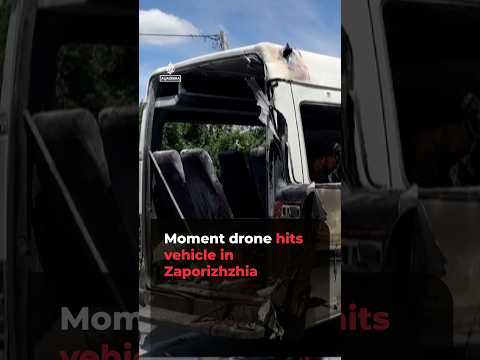Moment drone hits vehicle in Zaporizhzhia