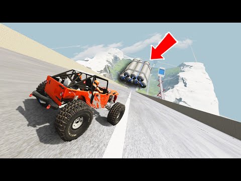High speed jumps through Extremely enormous ramp full of mines - BeamNG DRIVE