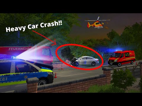 Farming Simulator 2017 - Police, [Air] Ambulance and Fire Department to a heavy Car Crash!