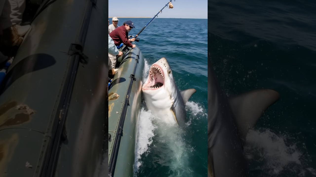 POV: A shark attacks a boat full of fishermen in the middle of the ocean #shark #attack #ocean #pov