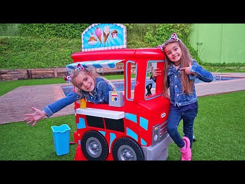 GISELE AND CLAUDIA PRETEND PLAY FOOD TRUCK TOY!! LAS RATITAS!!