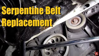 SERPENTINE ACCESSORY DRIVE BELT replacement transversely mounted engine (2004 Mitsubishi Lancer)