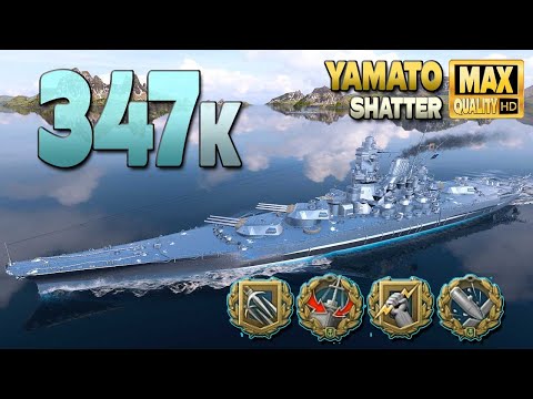 Battleship Yamato: 348k on map Shatter [RAIN] - World of Warships