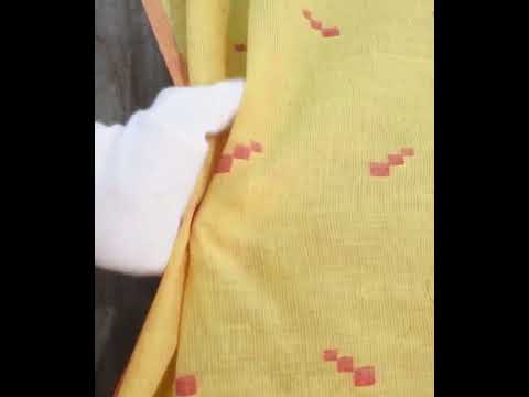 Geometric Stripe Yellow Jamdani Pure Cotton 55 GSM Handwoven Fabric — video