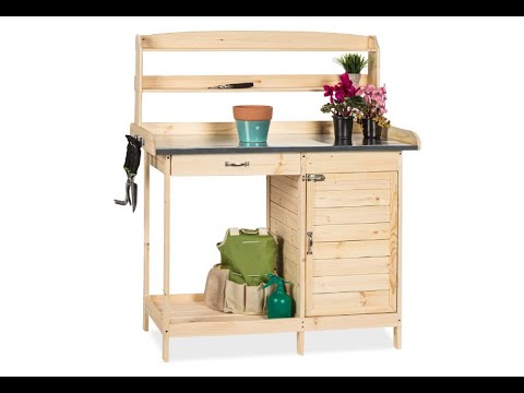Best Choice Products Outdoor Garden Wooden Potting Bench Work Station w/Metal Tabletop - Overview