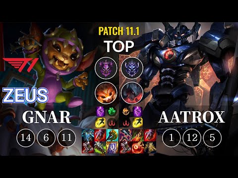 T1 Zeus Gnar vs Aatrox Top - KR Patch 11.1