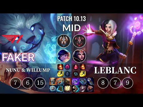 T1 Faker Nunu & Willump vs LeBlanc Mid - KR Patch 10.13