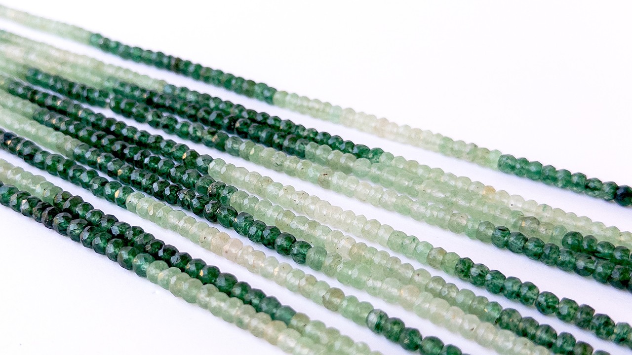Shaded Green Quartz | Faceted Rondelle | 4-4.5mm Bead Size | 35cm Strand Length video