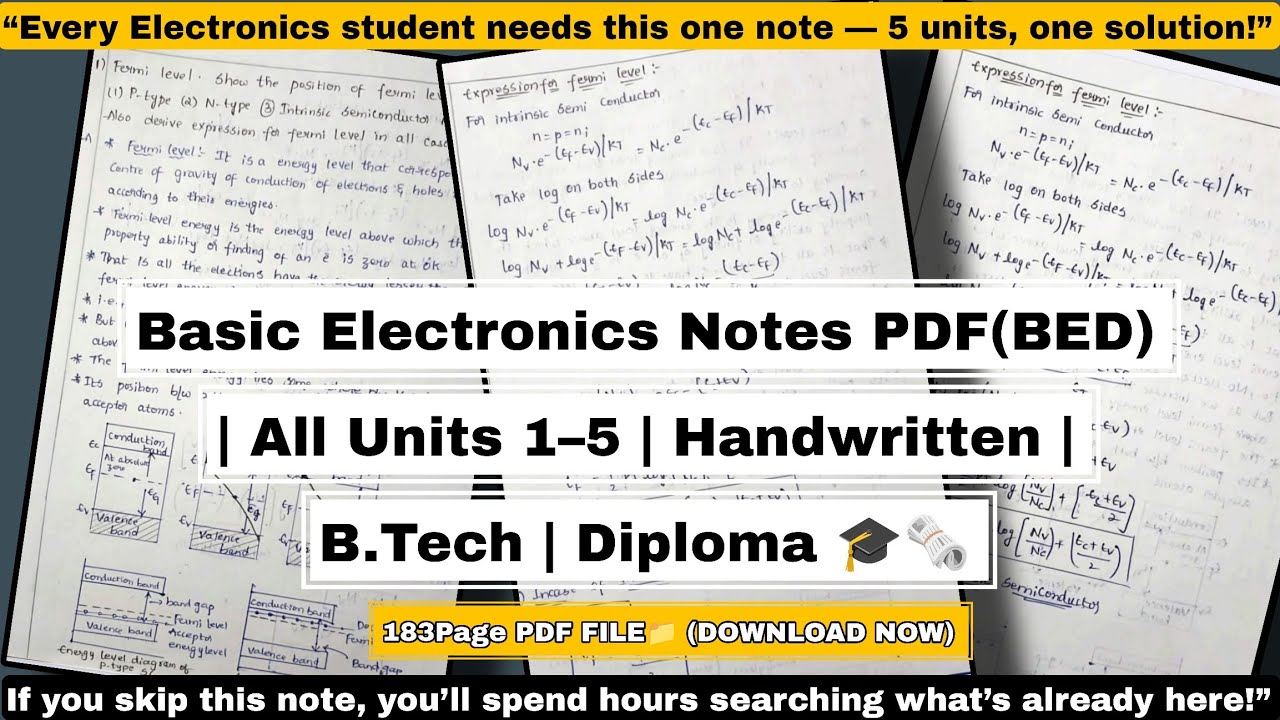 Basic Electronics and Devices | Complete Handwritten Notes (All Units 1–5) | B.Tech | Diploma |