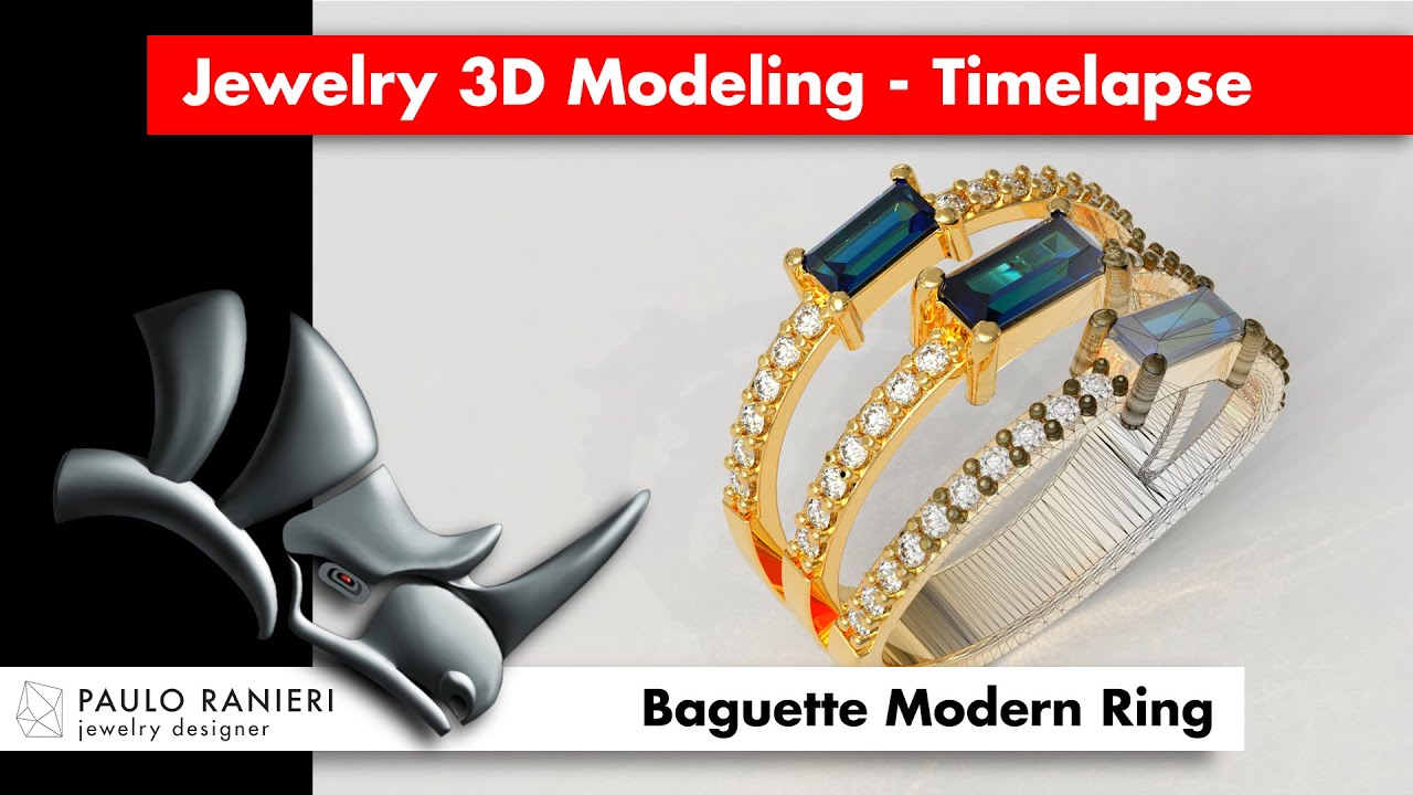 Baguette Gemstone Ring 3D Print Model