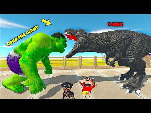 T-REX vs EVERY UNIT |SHINCHAN CHOP Fights DINOSAUR😱|Animal Revolt Battle Simulator|😂Funny game Hindi