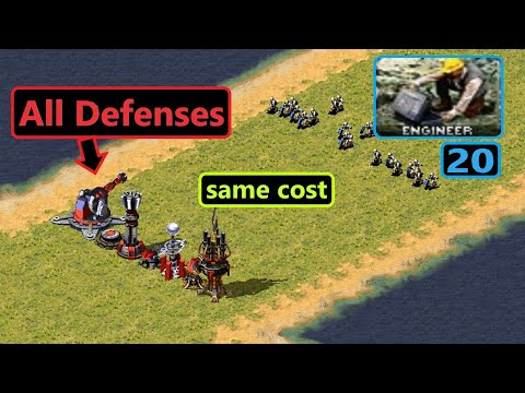 All Base Defenses vs Engineers - same cost - Red Alert 2