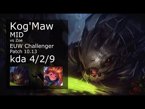 Kog'Maw vs Zoe Mid - EUW Challenger 4/2/9 Patch 10.13 Gameplay