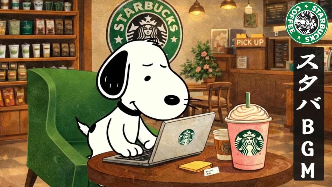 【途中広告なし】【スタバBGM】Snoopyと楽しむ極上スターバックスジャズ音楽☕ – カフェでリラックス＆集中できる最高の作業用BGM【春のカフェタイム】
