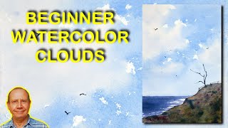 Easy beginner watercolor lesson – painting clouds. Simple watercolour painting tutorial step-by-step