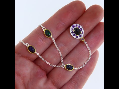 Colier Argint 925 Accente Aurite Opal Negru Ametist Naturale - Magie si Echilibru