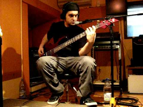 Deathdrive in studio Adi recording bass being confused