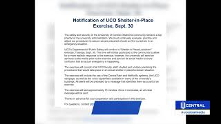 UCO Holding Shelter in Place Exercise on September 30